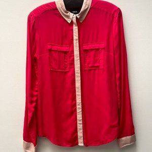 Maeve Color Blocking Pink Button Down Blouse